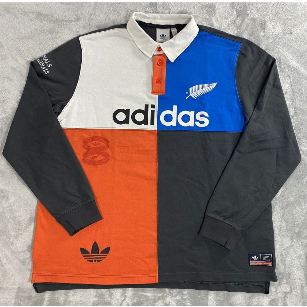 Adidas All Blacks Rugby Polo Men XL Carbon Multi Colorblock KG4638 New
